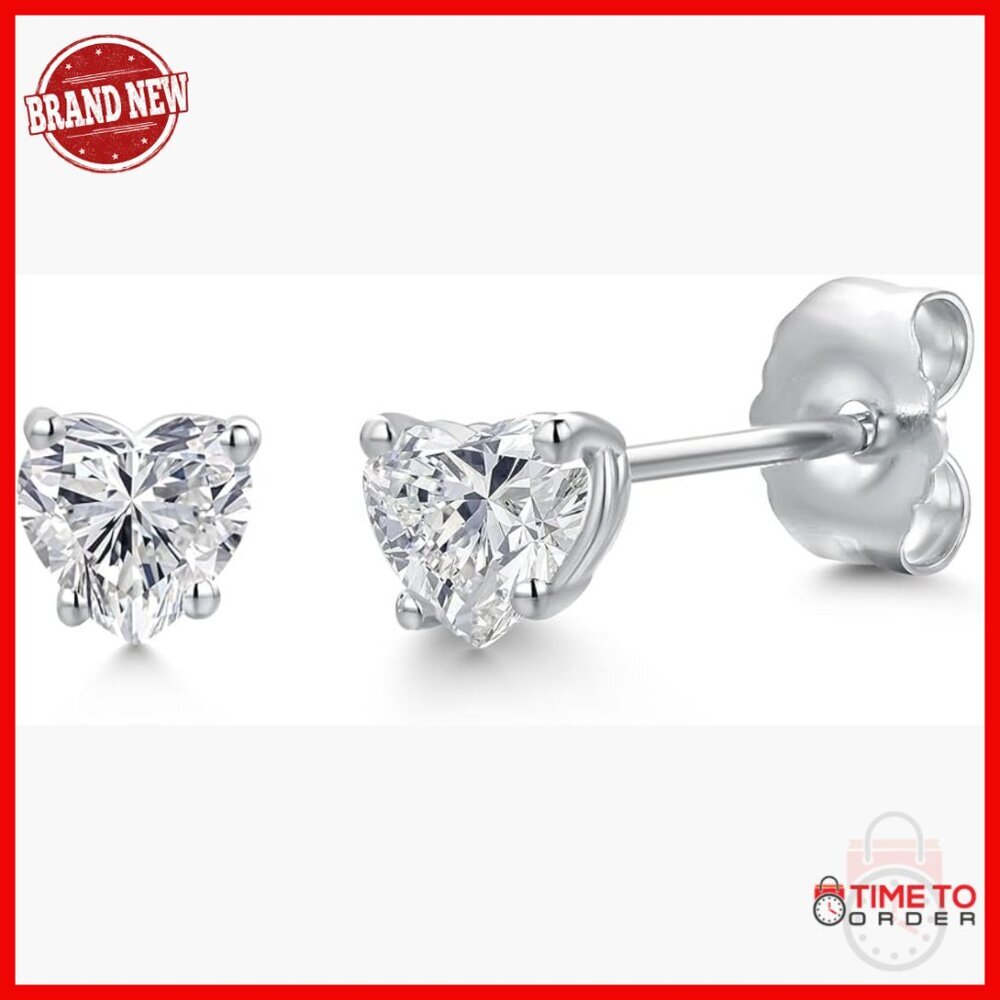14k White Gold Heart Gemstone Stud Earrings, 4mm, Hypoallergenic